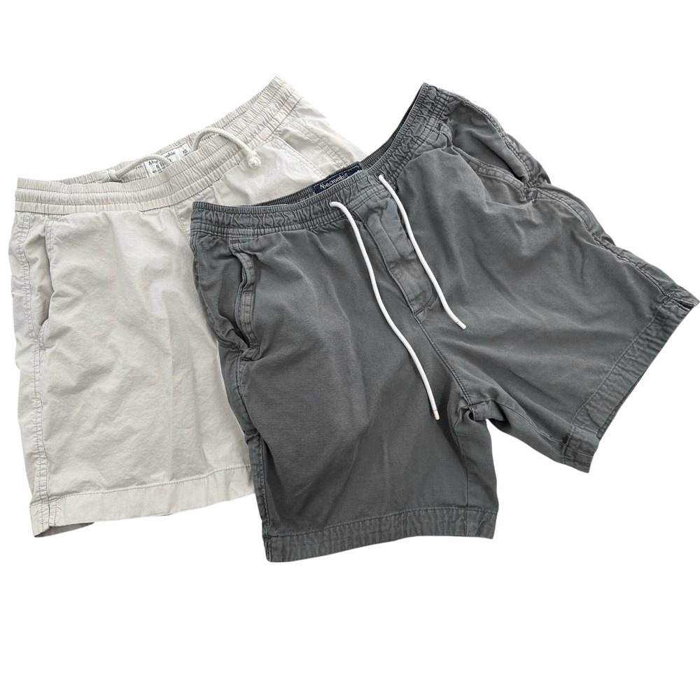 Abercrombie & Fitch Shorts Cotton 2 PAIRS Khaki & Gray 5" Drawstring Men's XS